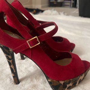 Jessica Simpson Wasima Ruby Platform Open Toe Cheetah Print Sole Heels